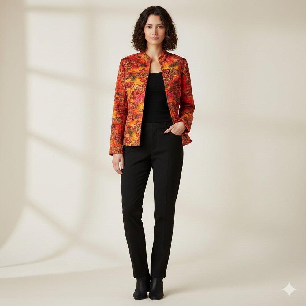 Analogy Vintage Y2K Orange Pink Paisley Print Mandarin Collar Quilted Jacket - S